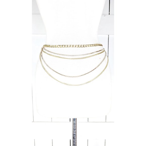 Accessories - Gold metal rhinestone chain layered hanging belt